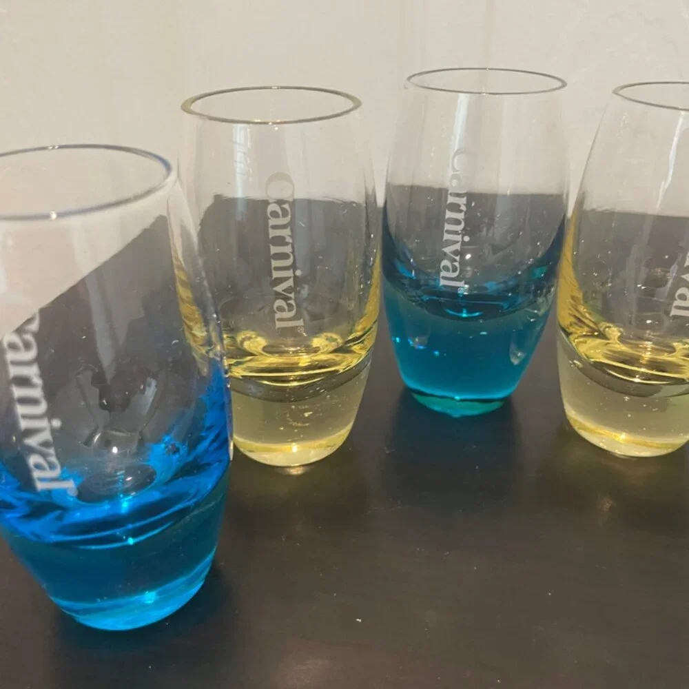 Carnival Cruise Line etched shot glasses SET OF 7 oval shape versatile aesthetic